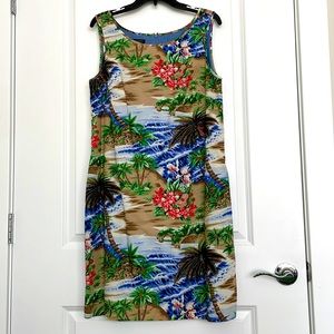 Talbots sleeveless beach print dress with pockets! Like new.